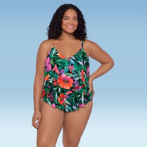 Trimshaper Women's Ronnie Two Tier Ruffle Plus Tankini Swimsuit Top - 1 of 3