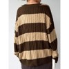 Coolmee Women's Cable Knit Sweaters Contrast Color Block Striped Sweaters Casual V Neck Long Sleeve Ribbed Cuff Loose Fit Pullover Tops M Brown - 2 of 3
