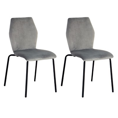 Set of 2 Velvet Dining Chair Set Ash Gray - Acessentials