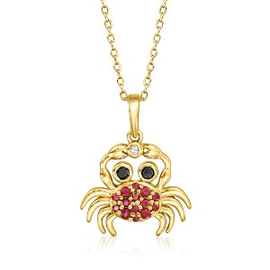 Ross-Simons 0.30 ct. t.w. Ruby and .10 ct. t.w. Black Spinel Crab Pendant Necklace With Single Diamond in 18kt Gold Over Sterling Size 18 - 1 of 4