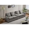114" Upholstered 4-Seat Sofa with Console, 2 Cup Holders, 3 Wired USB Ports, Linen Fabric Couch with 4 Pillows, Modern Sofa for Living Room, Apartment - 4 of 4