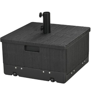 Gulches 3-in-1 Outdoor Umbrella Base, 175lbs Capacity with Coffee Table, Flower Box - Black, with Wheels & Handles - 1 of 4