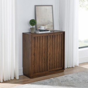 BEAFUP Mid Century Sideboard with 2 Sliding Door & Solid Wood Decorative Strips, Storage Cabinet for Living Room, Kitchen, Dining, Entryway, Walnut - 1 of 4