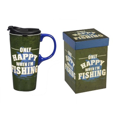 Evergreen Beautiful Only Happy When I'm Fishing Ceramic Travel Cup with Lid - 5 x 4 x 7 Inches Homegoods and Accessories for Every Space