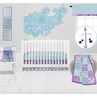 Bacati - Paisley Isabella Purple Lilac Aqua 10 pc Crib Bedding Set with 2 Crib Fitted Sheets