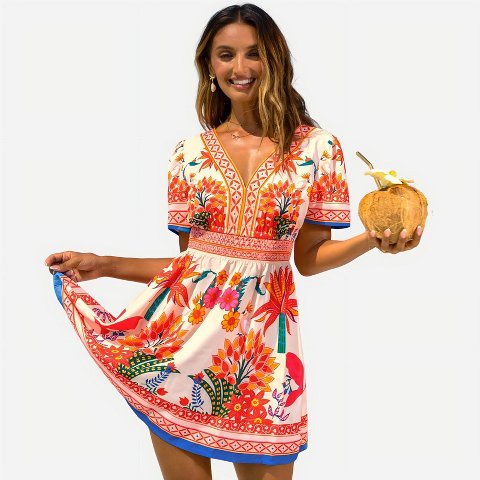 Женские платья Cupshe Women's Printed A-Line Flattering Beach Dress-XL-Multicolored