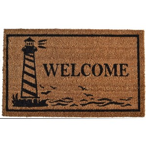 HomeRoots 18" X 30" Brown and Black Coir Lighthouse Welcome Outdoor Door Mat - 1 of 4