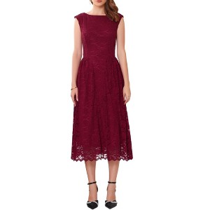 INSPIRE CHIC Women's Wedding Guest Boat Neck Vintage Formal Cocktail Midi Lace Dress - 1 of 4