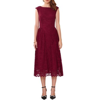 INSPIRE CHIC Women's Wedding Guest Boat Neck Vintage Formal Cocktail Midi  Lace Dress Small Red : Target