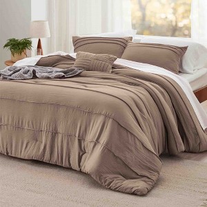 BAGOKIE 4-Piece Pinch Pleat Striped Bed in a Bag Comforter Set for All Season - 1 of 3