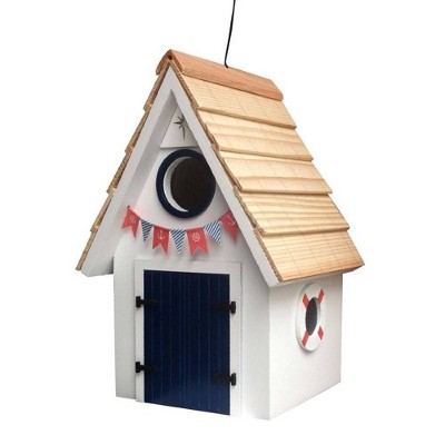 Home Bazaar 9" Dockside Cabin Wood Bird House White