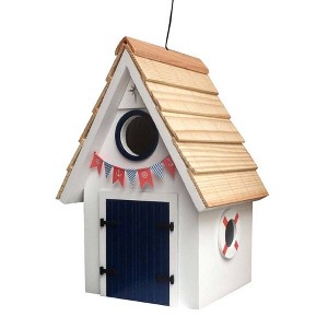 Home Bazaar 9" Dockside Cabin Wood Bird House White - 1 of 3