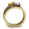 Slickblue Women's Three-Tone Stainless Steel Ring with Multicolor CZ, IP Gold & Coffee, Size 5-10 - 3 of 4