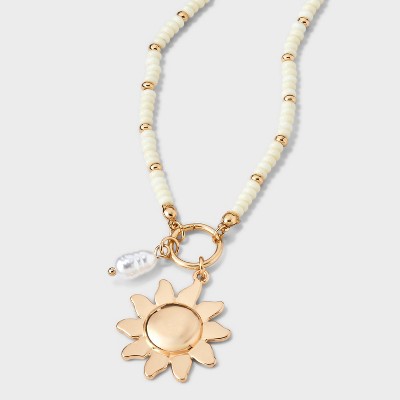 Seedbead Sun Charm Pendant Necklace - A New Day™ White