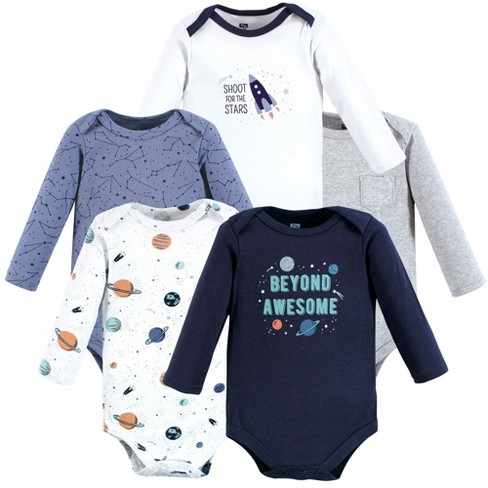 Hudson Baby Infant Boy Cotton Long-Sleeve Bodysuits, Space 5-Pack - image 1 of 4