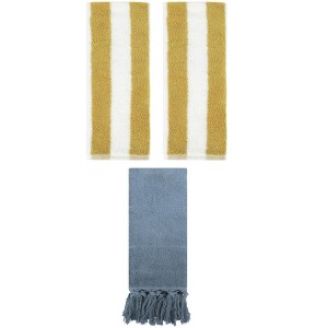 REGALWOVEN 3 Packs Striped and Solid Tassels Absorbent Soft Cotton Hand Towel for Bathroom - 1 of 4