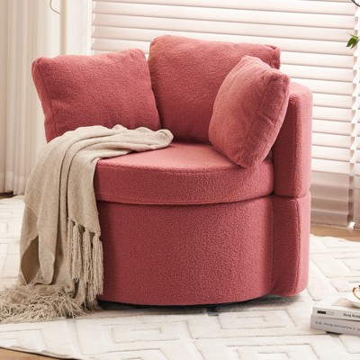 Swivel Accent Chair, 360°Swivel Barrel Chair with Storage, Upholstered Arm Chair with Cushion, Modern Round Chair for Living Room Bedroom