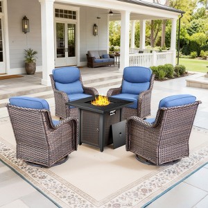 Gymojoy 5/7PCS Outdoor Swivel Chair 6-inch Thick Cushion with Fire Pit Table Patio Furniture Set - 1 of 4