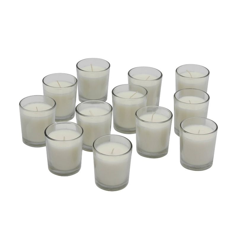 Stonebriar 12 pk Unscented Long Burning Clear Glass Wax Filled Votive Candle, 2 of 3