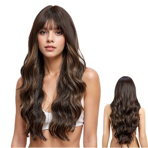 Alilang Long White Blonde Synthetic Wig with Bangs Natural Long Wavy Cosplay Wigs Daily Use - 1 of 4