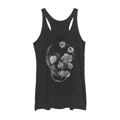 Women's Lost Gods Rose Skull Portrait Racerback Tank Top - Black Heather -  2X Large