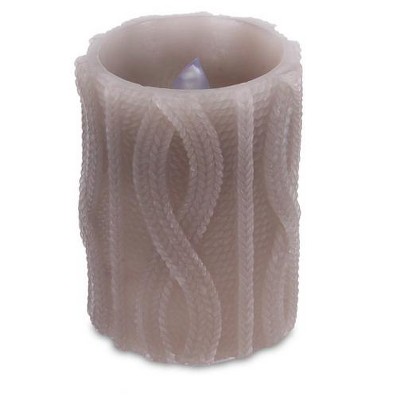 Melrose 4" Brown Cable Knit Battery Operated Flameless LED Wax Christmas Pillar Candle