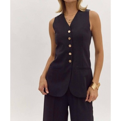 Women's Button Up V-neck Vest - entro