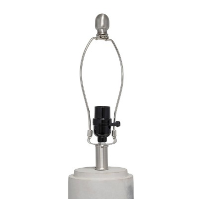 White Marbleized Cylinder Nightstand Lamp with Fabric Shade