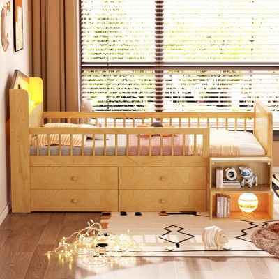 Twin loft bed with drawers in a bright room