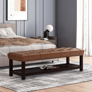 Elegant Tufted Bench,Ottoman Bench With Open Storage Shelf,Modern Fabric Upholstered Entryway Benches With Birch Wood Legs-Cuddlewood - 1 of 4