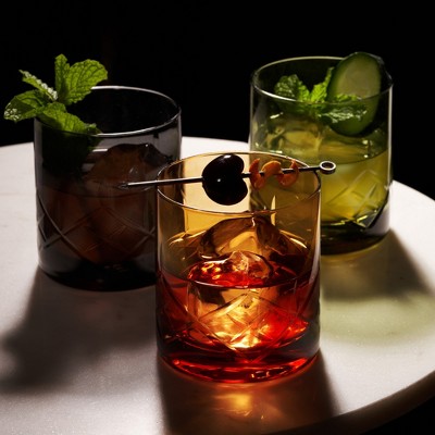 Amber Hand-Cut Lead-Free Crystal Rocks Glasses Set of 2