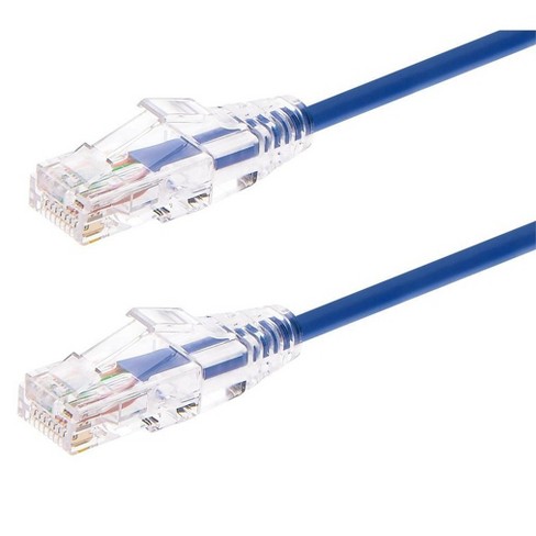 Monoprice Cat6 Ethernet Patch Cable - 50 feet - Blue | Snagless RJ45 Stranded 550MHz UTP CMR Riser Rated Pure Bare Copper Wire 28AWG - SlimRun Series - image 1 of 4