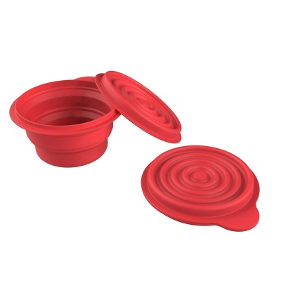 Collapsible Bowls with Lids- BPA Free Silicone, Reusable Hot or Cold Food Bowl for Camping, Travel, Hiking, More by Leisure Sports (2 Pack, Red)