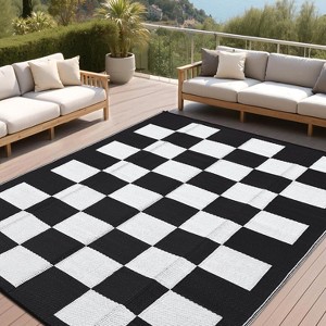 Outdoor Patio Rug Reversible Mats Plastic Straw Rug Waterproof Carpet Modern Plaid Mat for RV Backyard Deck Picnic Beach Camping - 1 of 4