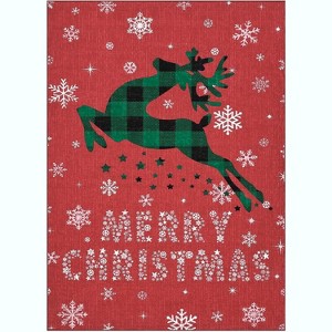 GustoWave Christmas Rug with Snow Reindeer Area Rugs for Living Room, Low Pile Washable - 1 of 4