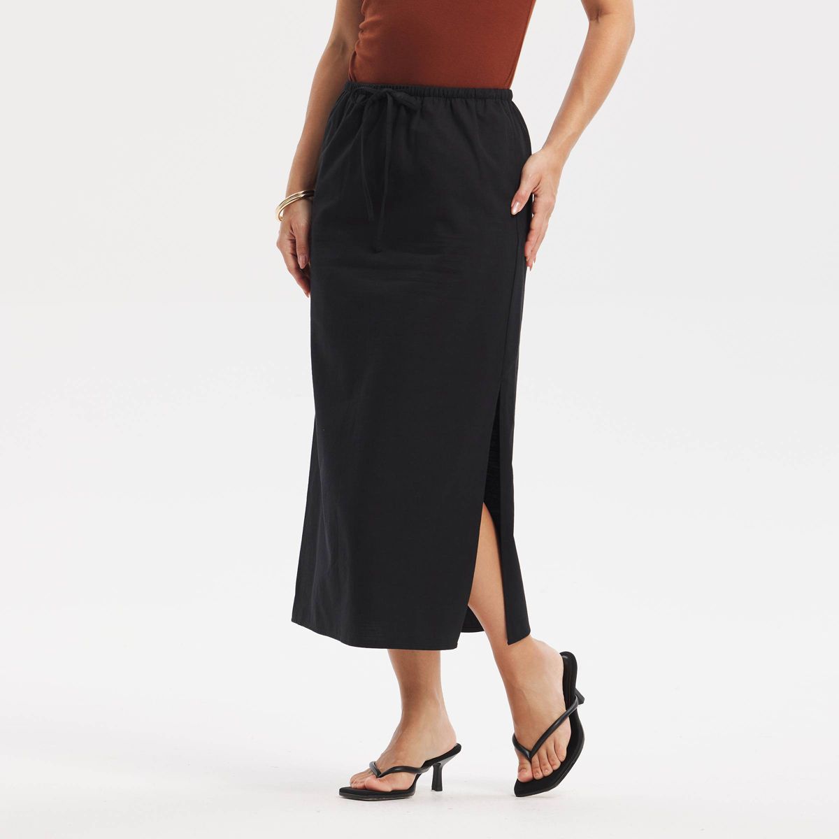 Women's Midi Drawstring Twill Skirt - A New Day™