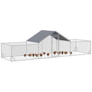 Resenkos Rabbit Hutch, Duck Cage Hutch,Chicken Coop,23' x 6.6' Large Chicken Coop with Weather-Resistant Cover for 12-14 Chickens, Silver - 1 of 4