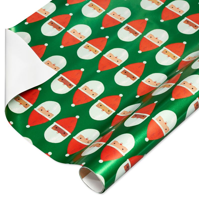 20 sq ft Santa Faces Foil Christmas Wrapping Paper, 1 of 7