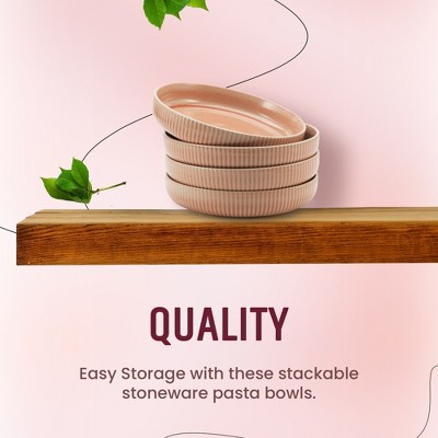 Blush Ceramic 9-Inch Wide Shallow Pasta Bowls Set