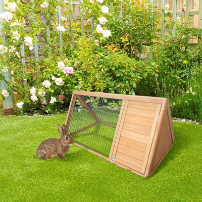 LOVMOR 46" x 24" Wooden A-Frame Outdoor Rabbit Cage Small Animal Hutch with Outside Run & Ventilating Wire