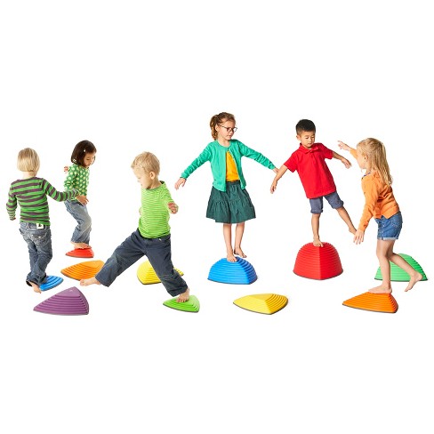 Educational Hilltops River Stones 11-Pieces Set Multi-Colour Stepping Stones Game for Kids Promote Coordination Strength- Child Safe Rubber Non-Slip Edging Balance 