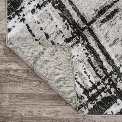 Abstract Linear Black & Gray Synthetic 4'x6' Area Rug