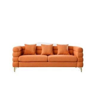 AENKYO 81" Oversized 3-Seater Sofa, Modern Teddy Fabric for Living Room, Comfortable Deep Seating Sleep Sofa, Orange - 1 of 4