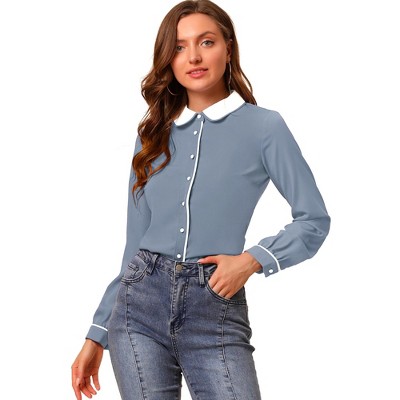 Allegra K Women's Vintage Button Down Contrast Peter Pan Collar Office Work Blouse