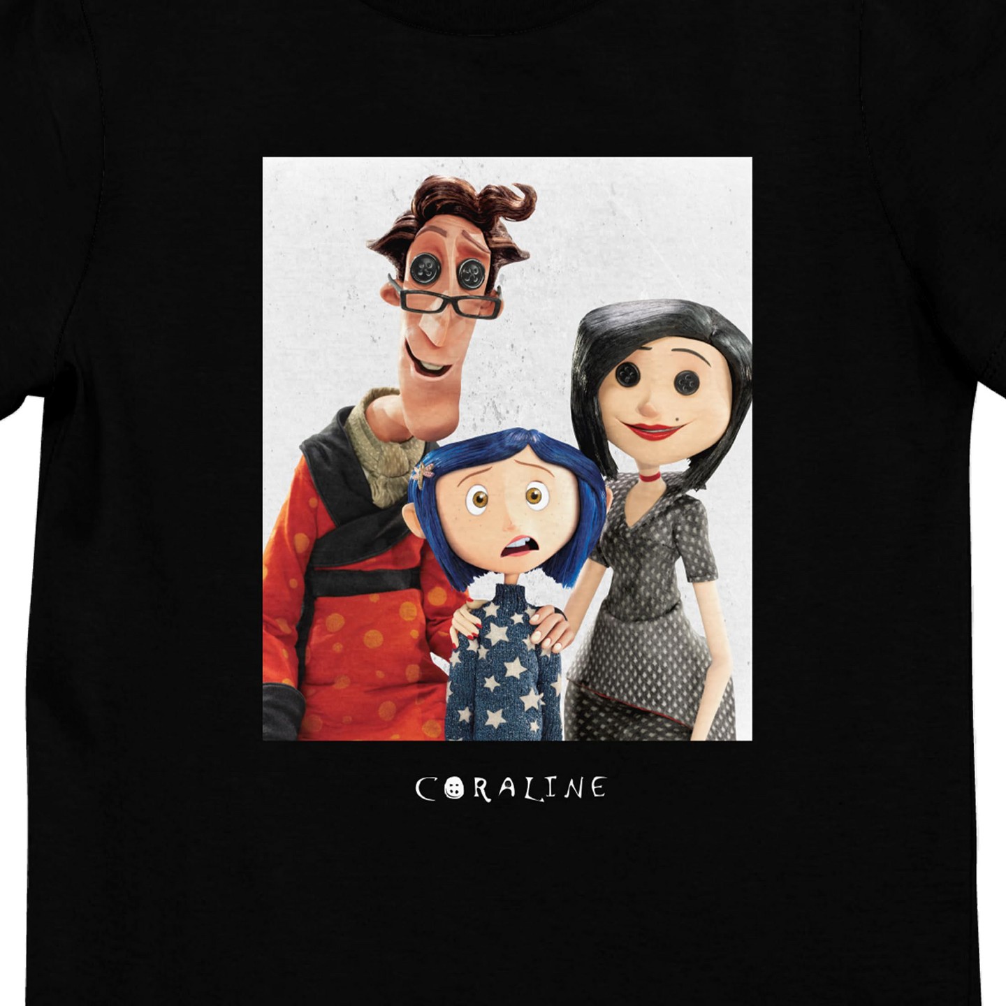 Детская футболка Coraline with Other Mother and Other Father, Movie Title Text, on Black Girls T-Shirt, цвет: Чёрный — фото 5