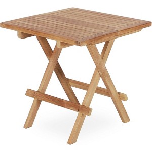 SENPUKI Folding Round Teak Table - 20" Indoor/Outdoor w/Carry Handle & Cross-Brace Legs - 1 of 4
