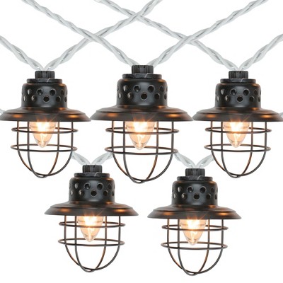 Northlight 10-Count Black Caged Fisherman Lantern Patio String Light Set, 9' Black Wire