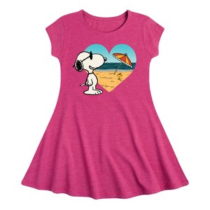 Girls' - Peanuts - Snoopy Woodstock Beach Heart Fit & Flair Cap Sleeve Dress - 1 of 4