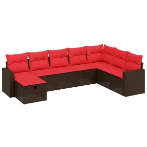 vidaXL 8 Piece Patio Sofa Set with Cushions Brown Poly Rattan - Brown without storage - 1 of 4