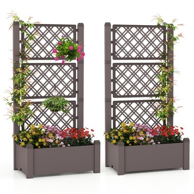 Tangkula Raised Garden Bed w/ 3-Height Trellis Self-Watering Standing Planter Box Lattice Panels